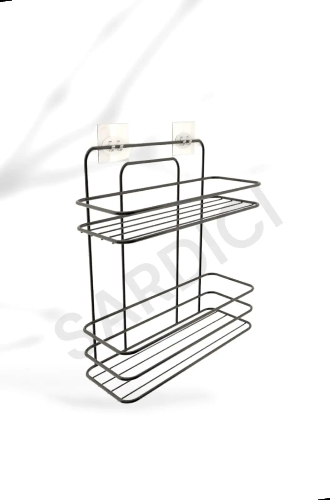 Sardıcı Banyo Düzenleyici Şampuanlık Sabunluk Yapışkanlı 2 Katlı Banyo Rafı Mat Siyah Duş Rafı Organ