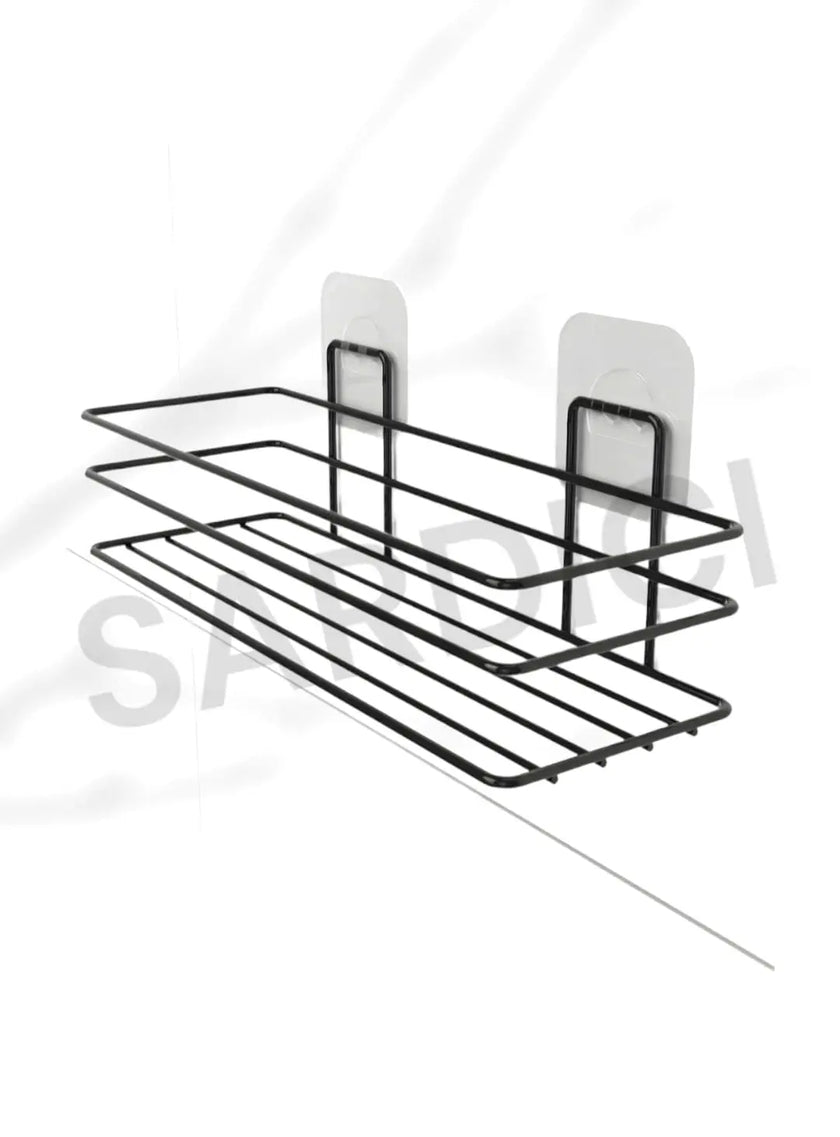 Sardıcı Banyo Düzenleyici Şampuanlık Sabunluk Yapışkanlı Banyo Rafı Siyah Duş Rafı Organizer