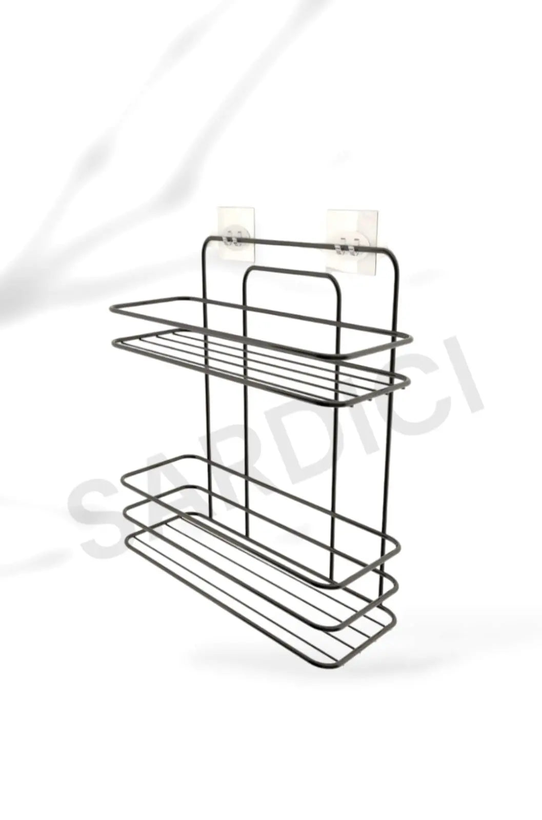 Sardıcı Banyo Düzenleyici Şampuanlık Sabunluk Yapışkanlı 2 Katlı Banyo Rafı Mat Siyah Duş Rafı Organ