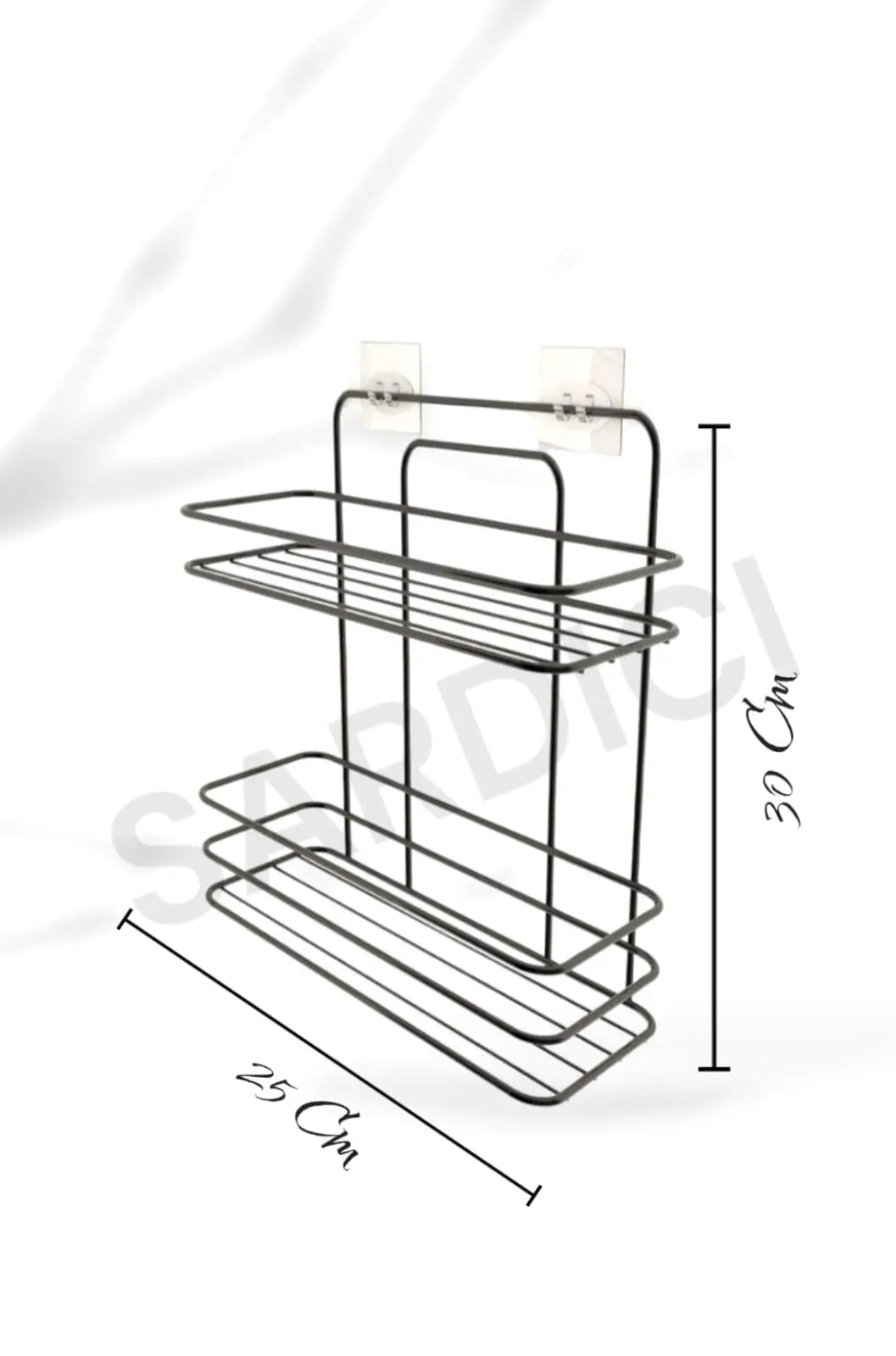 Sardıcı Banyo Düzenleyici Şampuanlık Sabunluk Yapışkanlı 2 Katlı Banyo Rafı Mat Siyah Duş Rafı Organ
