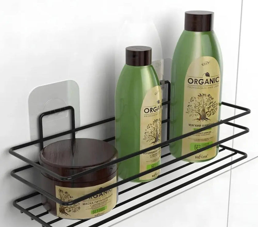 Banyo Askısı Şampuanlığı Tek Katlı Siyah Yapışkanlı Raf 