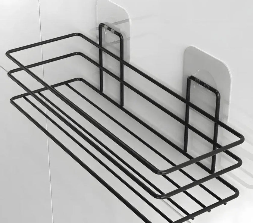 Banyo Askısı Şampuanlığı Tek Katlı Siyah Yapışkanlı Raf 